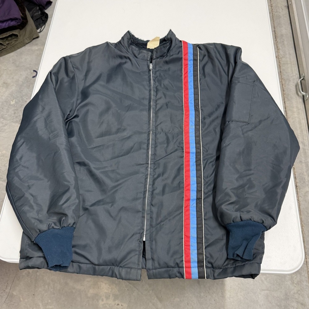 Vintage 70s bmw style colored Jacket Bomber Men XL Vintage Racing Faux Fur Lined